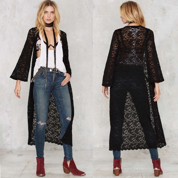 audrey Jackets & Blazers - Nasty Gal Audrey Black Lace Flare Long Sleeve Jacket Size Small